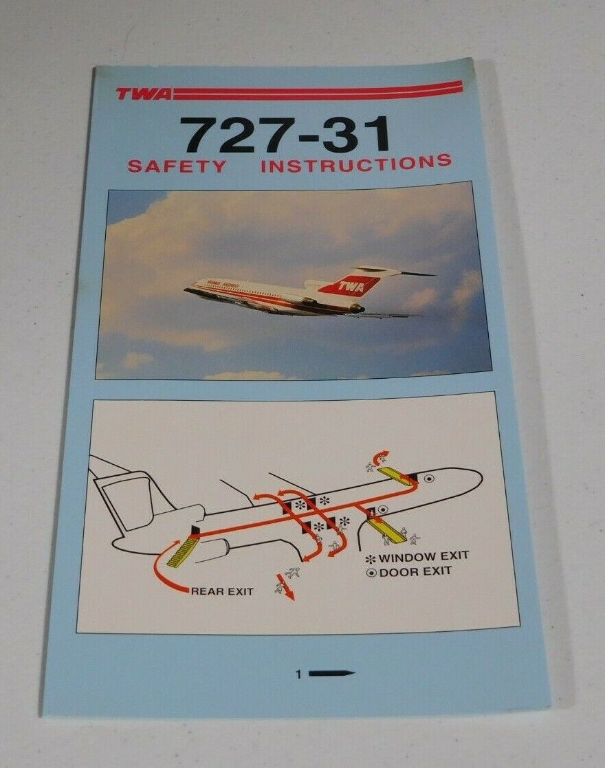 TWA BOEING 727-31 SAFETY INSTRUCTIONS CARD VERY GOOD CONDITION 5/91