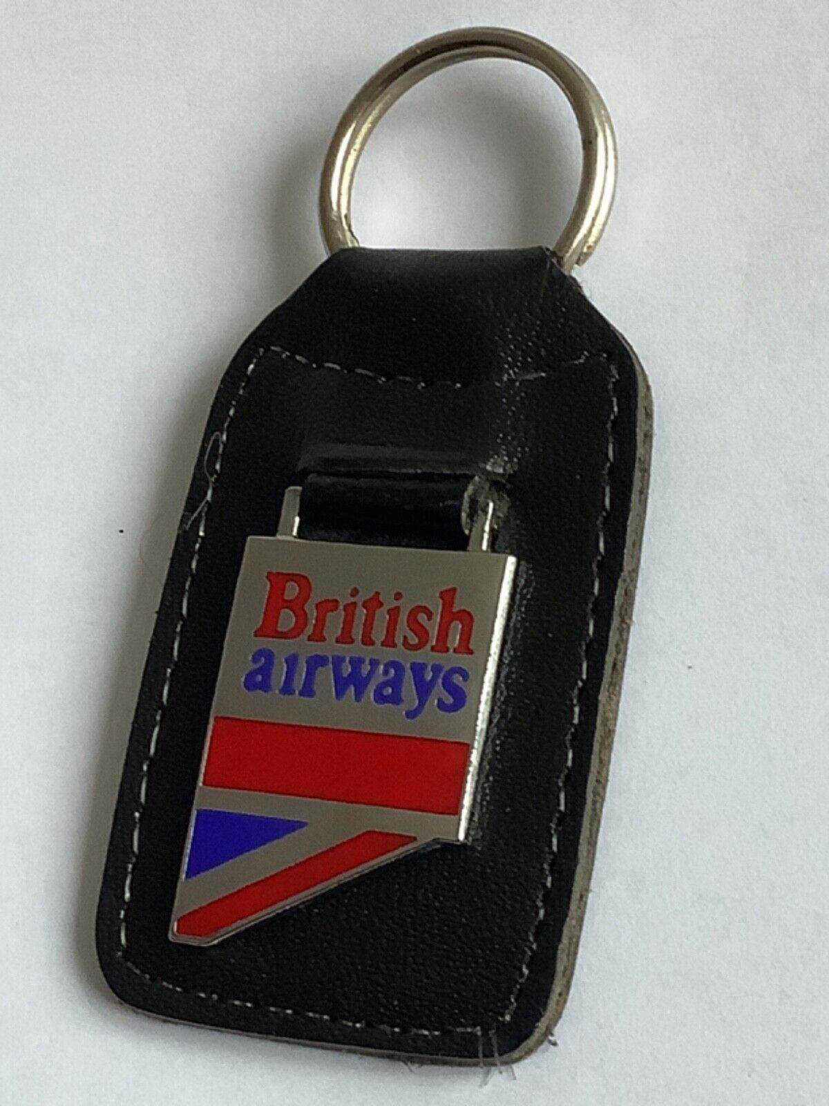 British airways leather metal enamel key ring Negus logo 62x38mm MADE IN ENGLAND