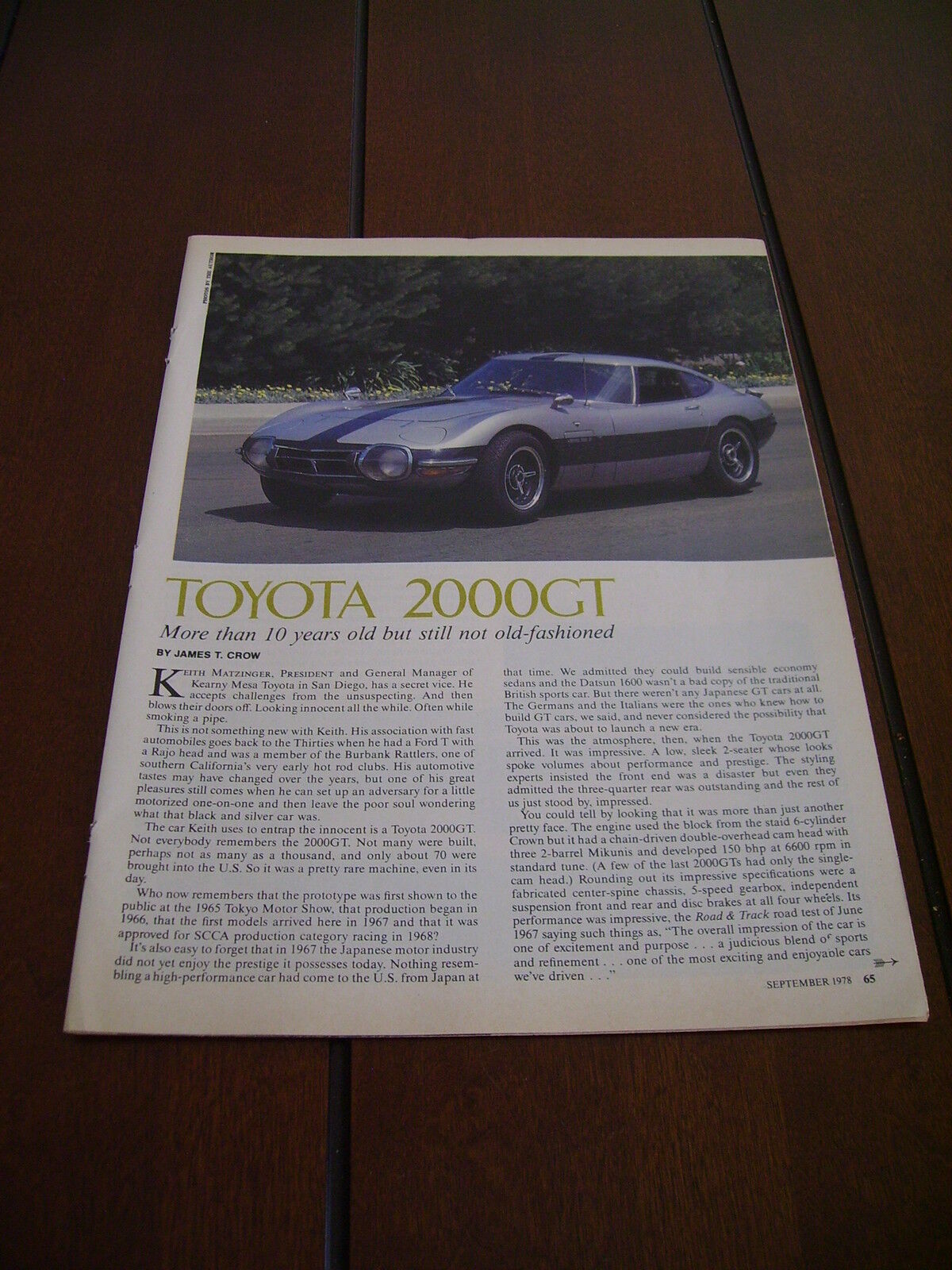 1967 TOYOTA 2000GT ORIGINAL 1978 ARTICLE