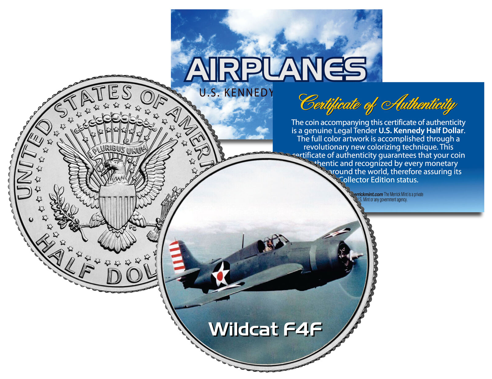 WILDCAT F4F * Airplane Series * JFK Kennedy Half Dollar Colorized US Coin