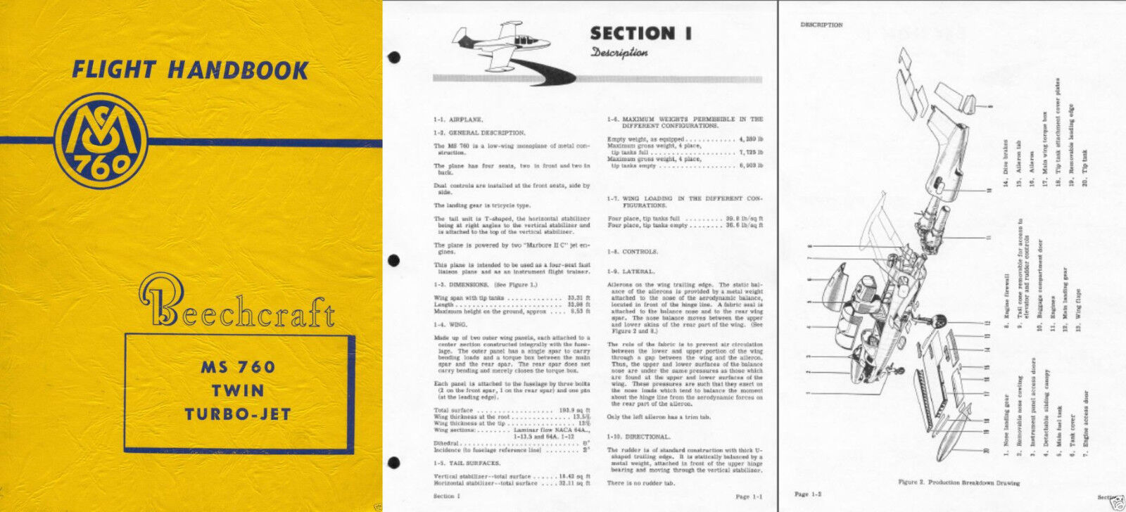 Morane-Saulnier MS.760 Paris Beechcraft flight manual check list 1950\'s archive 