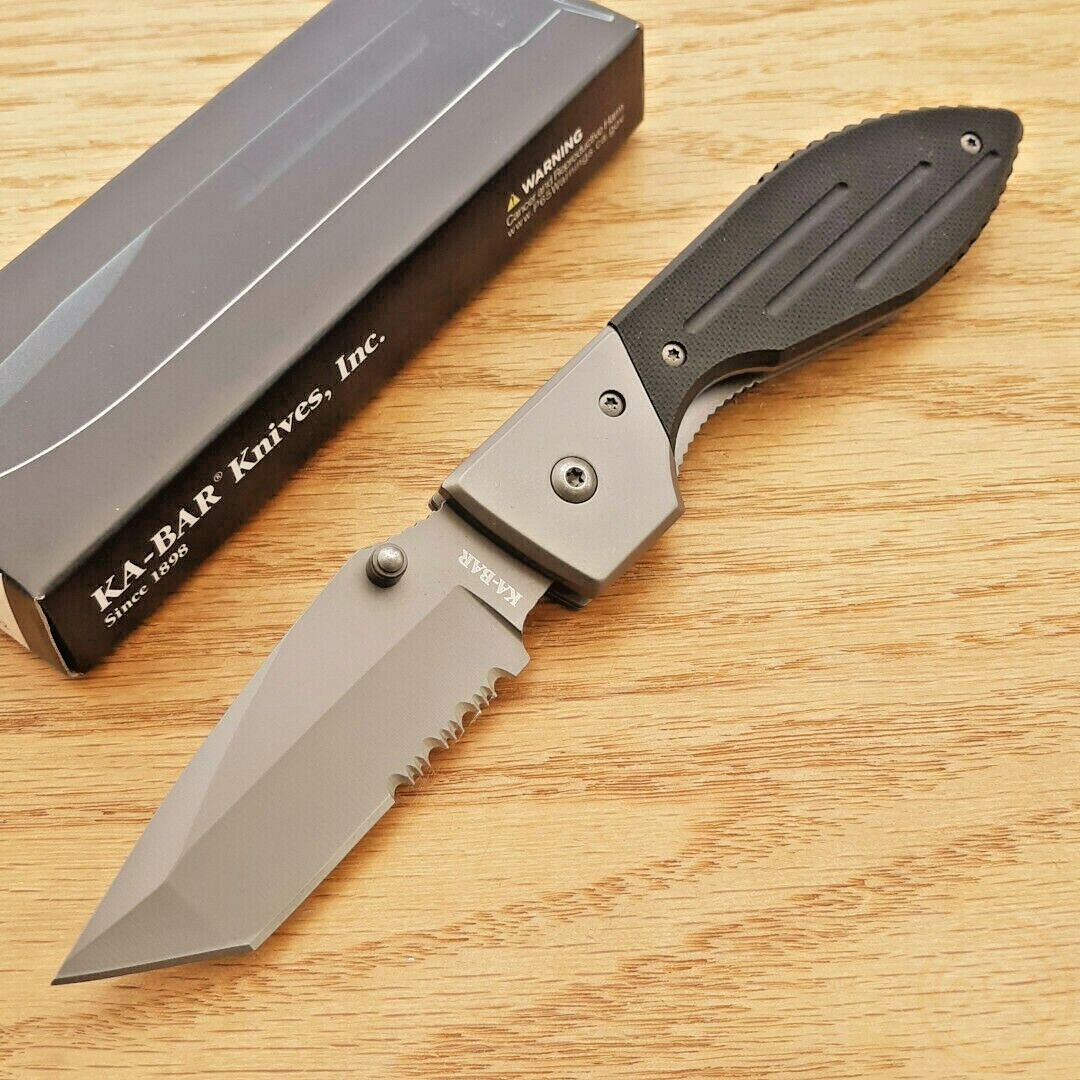KABAR Warthog Tanto Folder Knife Part Serrated 420 Steel Blade Black G10 Handle