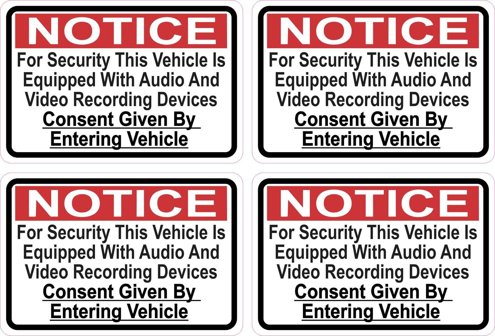 3in x 2in Vehicle Equipped with Recording Devices Vinyl Stickers Decal Signs