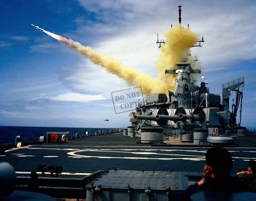 US Navy Battleship USS NEW JERSEY (BB 62) Harpoon (RGM-84A) missile 8X12 Photo