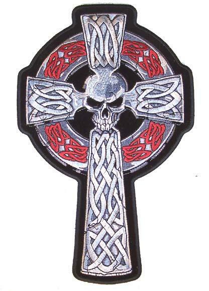DELUXE 5 INCH EMBROIDERIED CELTIC CROSS WITH SKULL HEAD new #3370 back jacket LG