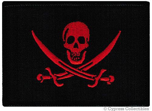 PIRATE FLAG PATCH JOLLY ROGER Skull Swords BLACK RED CALICO JACK embroidered new