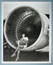 1960-70 Airline Stewardess Photo Flight Attendant Sitting in a Jet Engine Intake picture