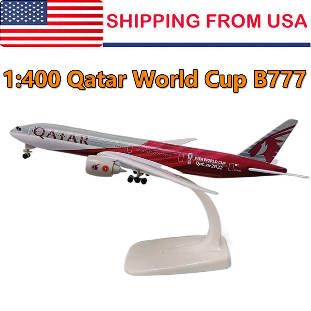 1:400  Alloy Metal Qatar World Cup B777 Aircraft Model Ornament W/ Display Rack