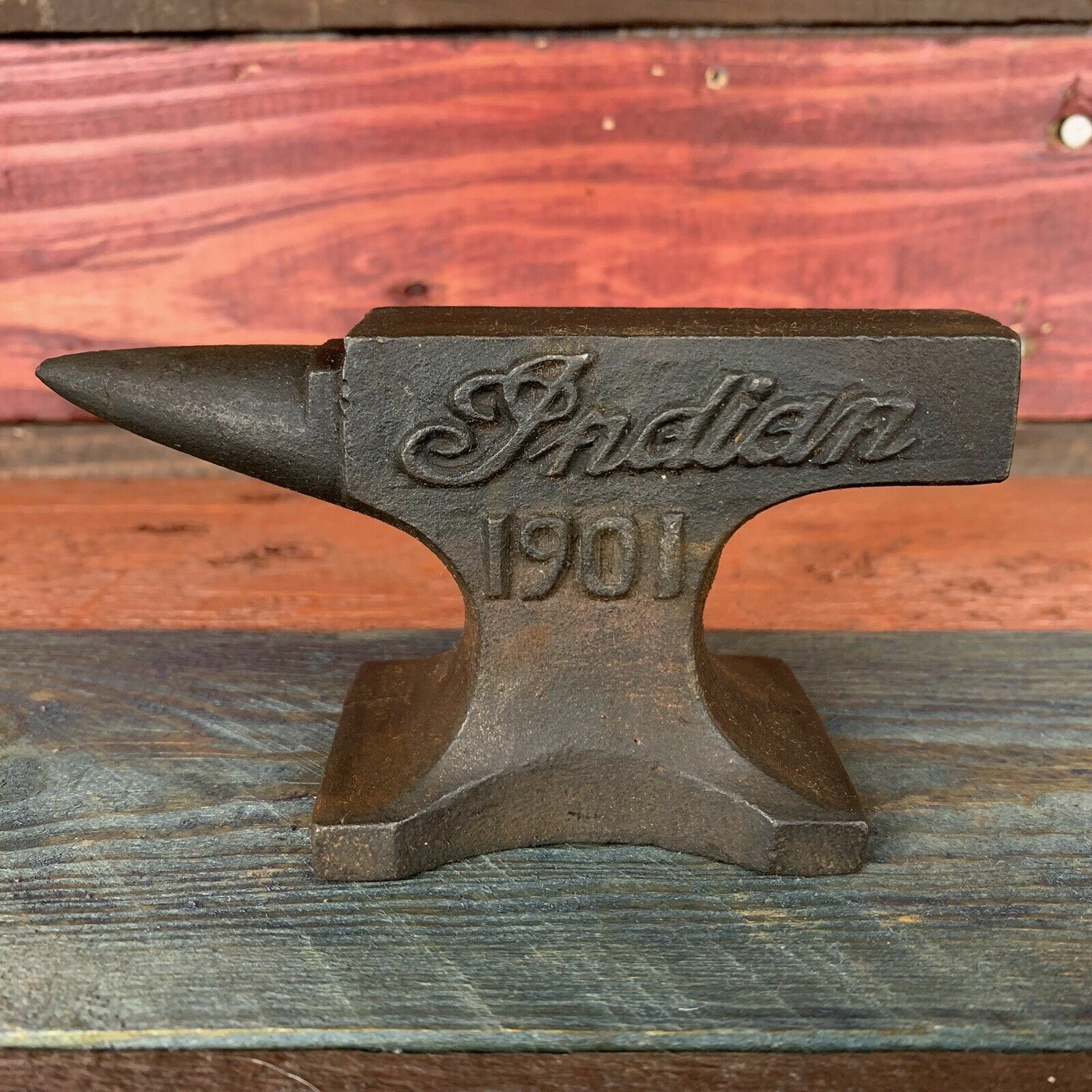 Indian Motorcycles 1901 Anvil With Antique Finish and Raised Letters Paperweight