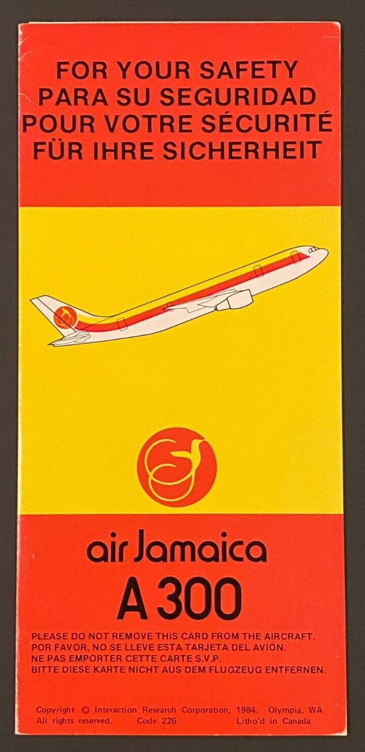 Air Jamaica Airbus A300 Safety Card - 1984