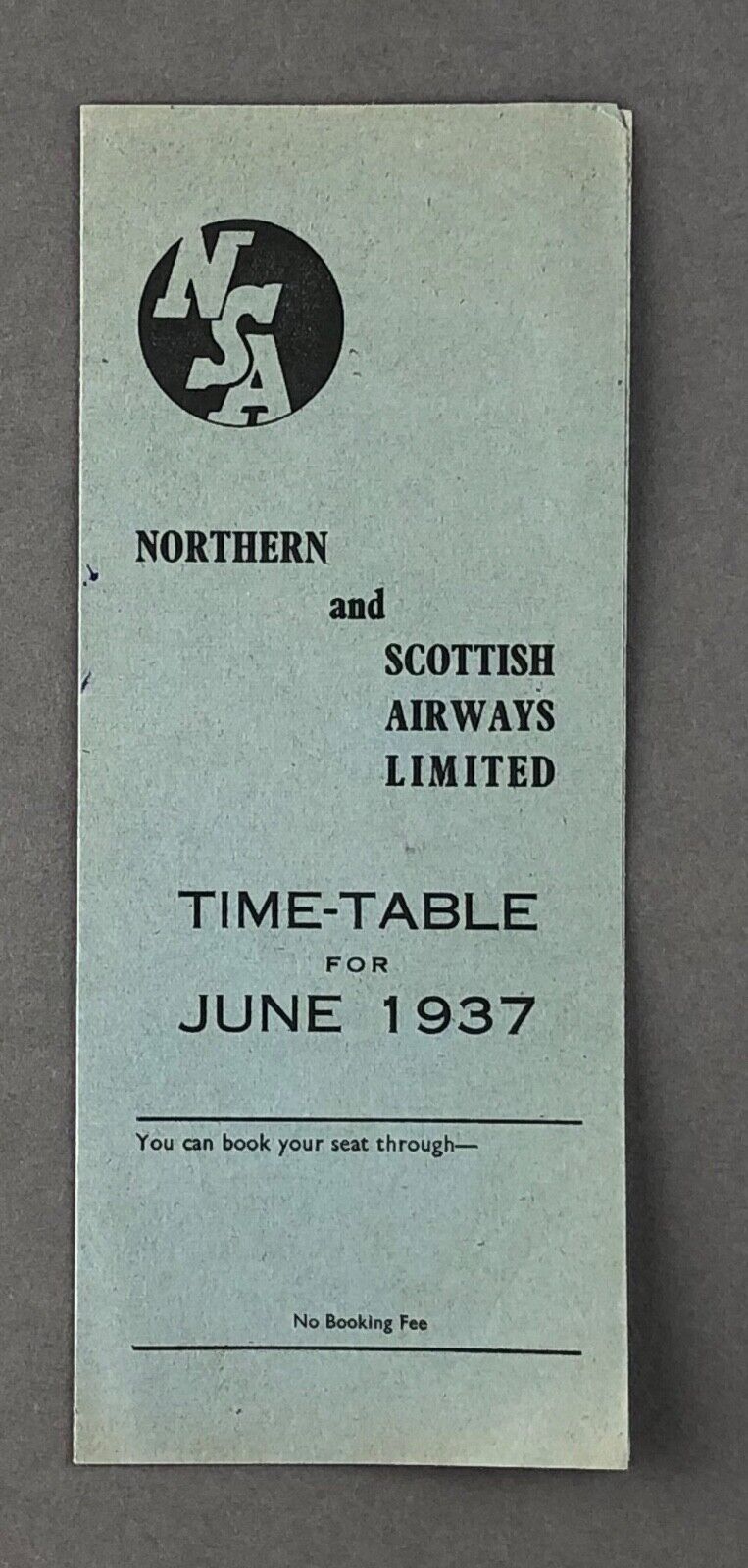 NORTHERN & SCOTTISH AIRWAYS AIRLINE TIMETABLE JUNE 1937 