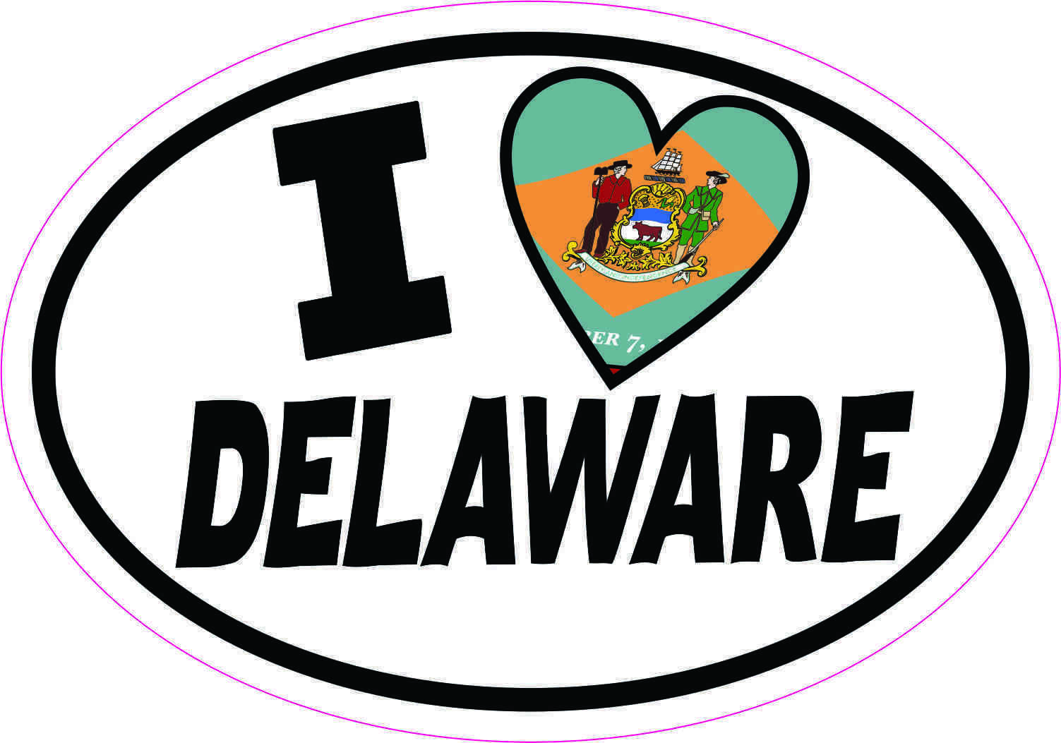 5x3.5 Oval I Love Delaware Sticker Luggage Car Window Bumper Cup Tumbler Flag