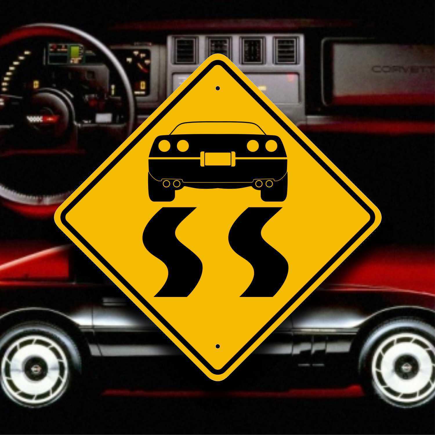 Corvette C4 - Burnout Sign - Aluminum Highway Style Placard - Fun Garage Decor 