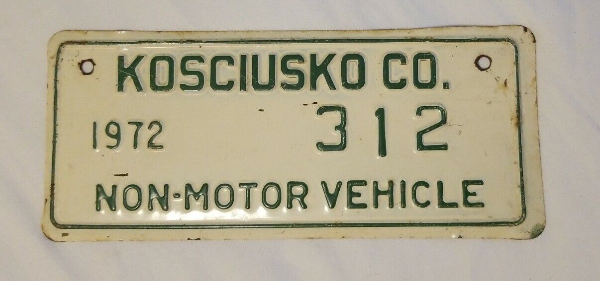 AMISH BUGGY License Plate 1972 KOSCIUSKO County Indiana # 312 NON-MOTOR VEHICLE