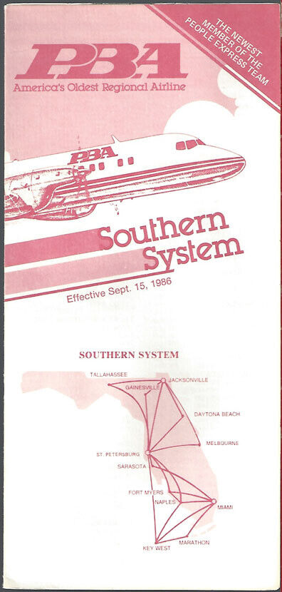 PBA Provincetown Boston Airlines Southern system timetable 9/15/86 [9022] Buy 4+