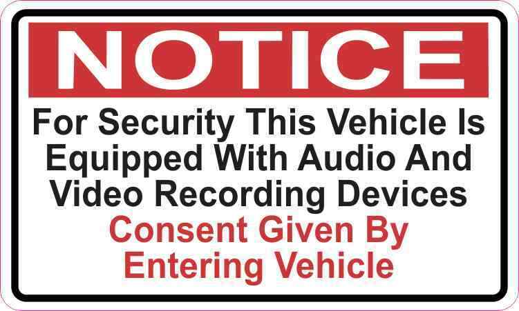 5 x 3 Audio And Video Recording Consent Sticker Car Truck Vehicle Bumper Decal