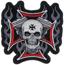V-Twin Cross Skull Ghost Flames 4 Inch Embroidered Patch HTL1830 F1D17M picture