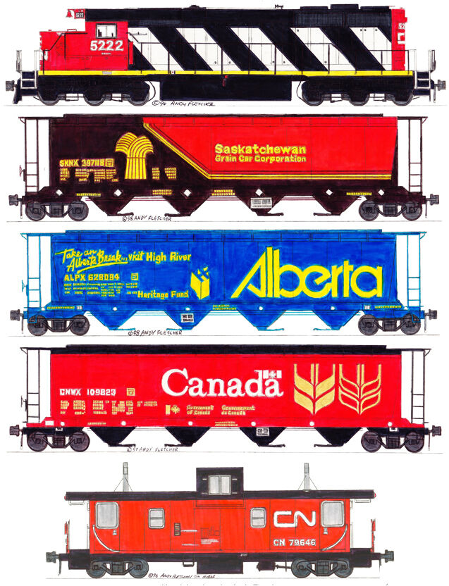 Canadian National Grain Train set of 5 magnets by Andy Fletcher