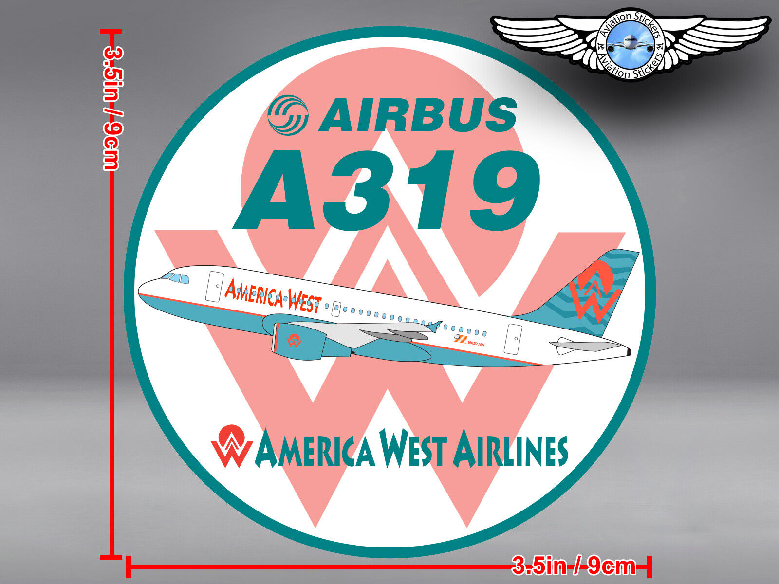 AMERICA WEST AIRLINES AWE AIRBUS A319 ROUND DECAL / STICKER