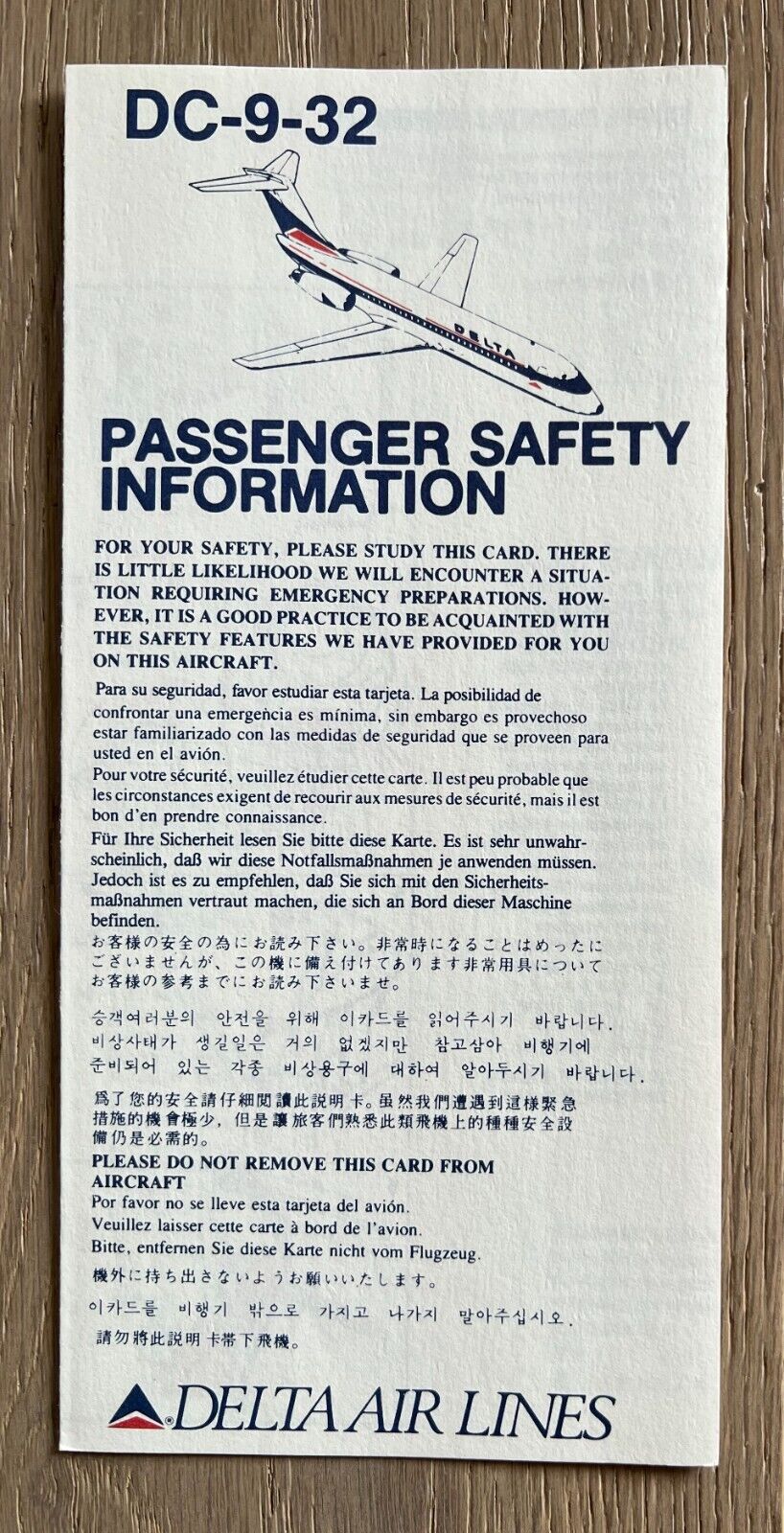 DELTA AIR LINES DC-9-32 SAFETY CARD 10/90