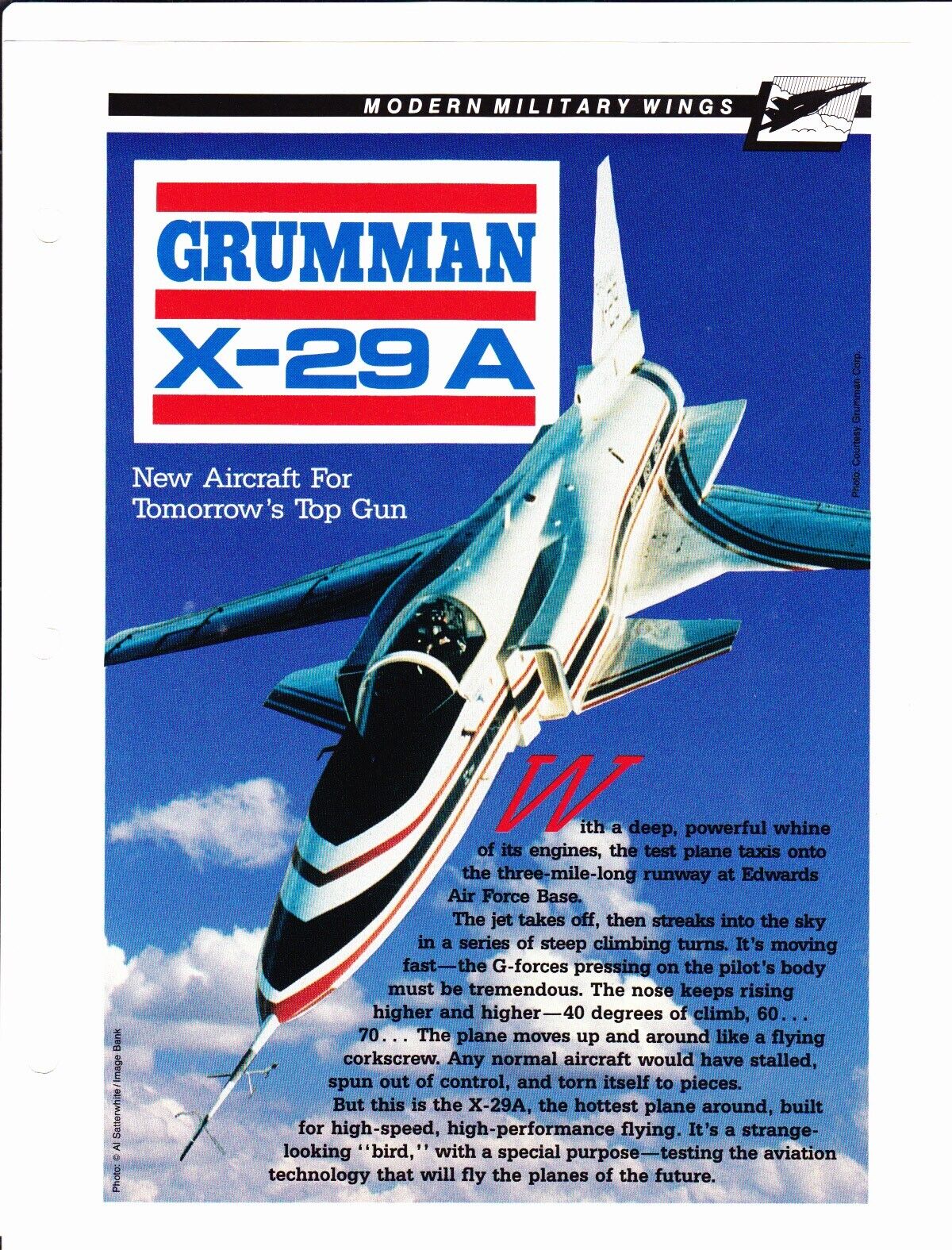 Grumman X-29A Experimental Fighter Jet Spec Sheet Fact Card