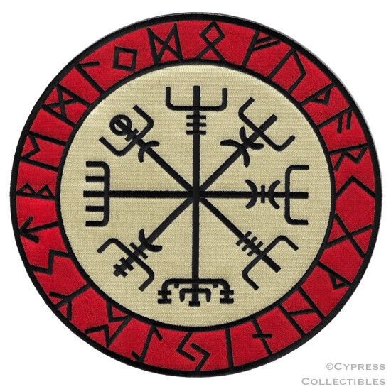 LARGE VIKING COMPASS PATCH Vegvisir IRON-ON EMBROIDERED ICELANDIC NORSE RUNE BIG