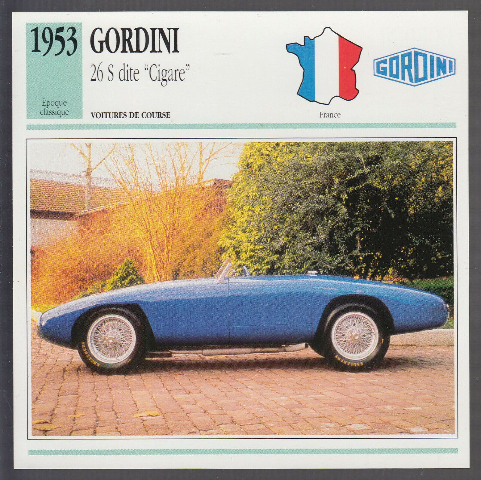 1953 GORDINI 26 S DITE CIGARE France Car Photo Spec Sheet French Card