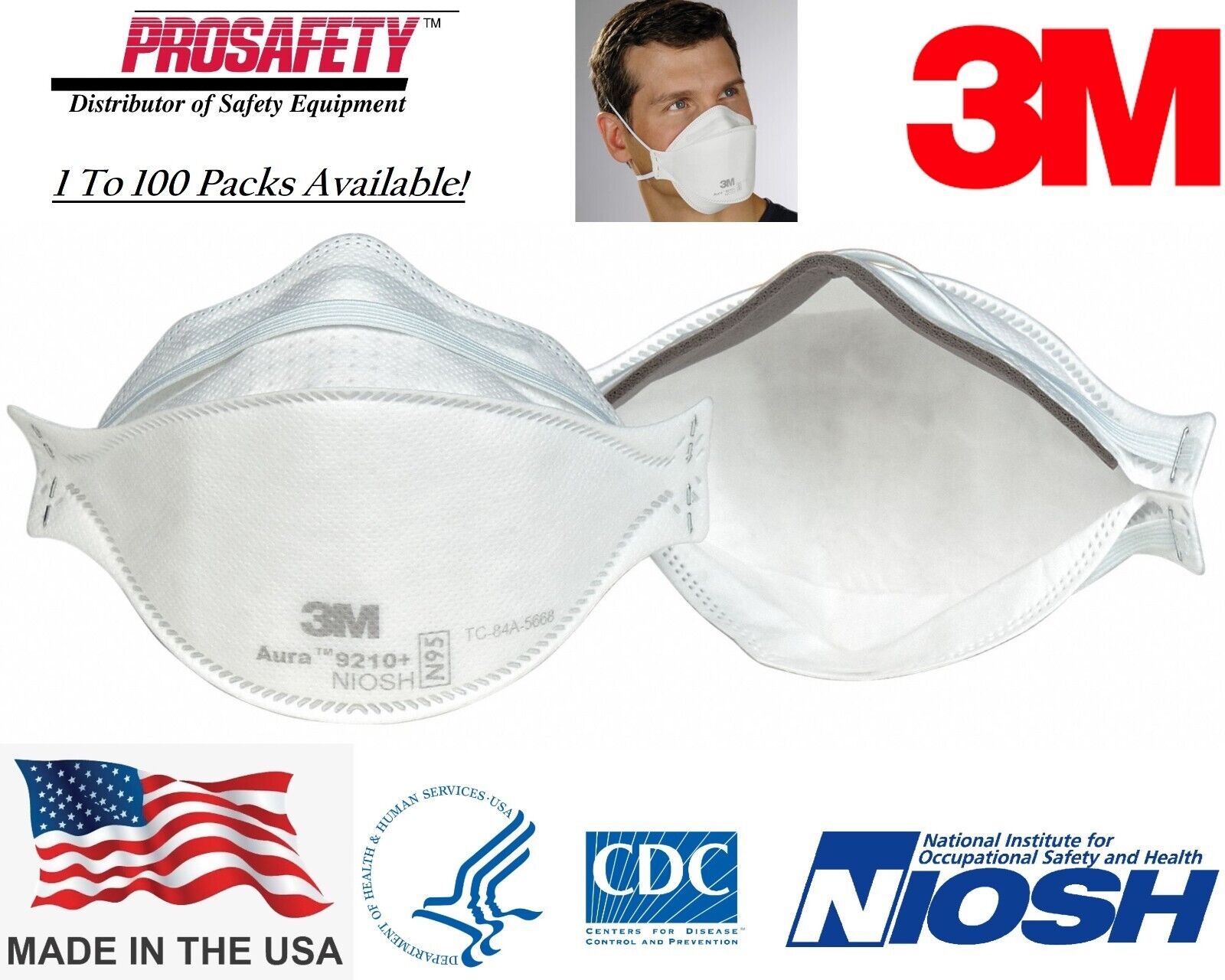 NEW 3M 9210+ Aura N95 Particulate Respiratory Protection Masks NIOSH Approved