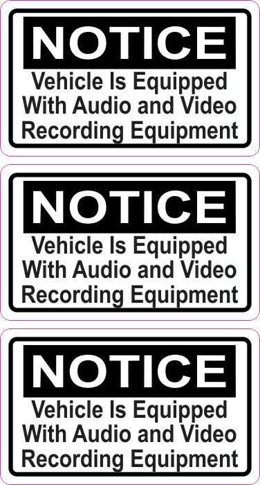 2.5x1.5 Notice Audio and Video Recording Stickers Car Truck Vehicle Bumper Decal
