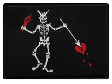 BLACKBEARD PIRATE FLAG iron-on PATCH JOLLY ROGER Skull Swords EMBROIDERED SKULL picture