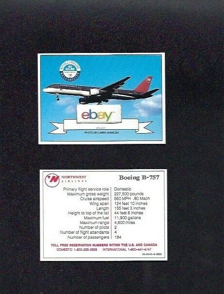 NORTHWEST AIRLINES BOEING 757-200 PILOT CARD COLLECTOR CARD BOWLING SHOE