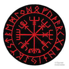 VIKING COMPASS PATCH Vegvisir IRON-ON EMBROIDERED ICELANDIC NORSE RUNE - RED picture