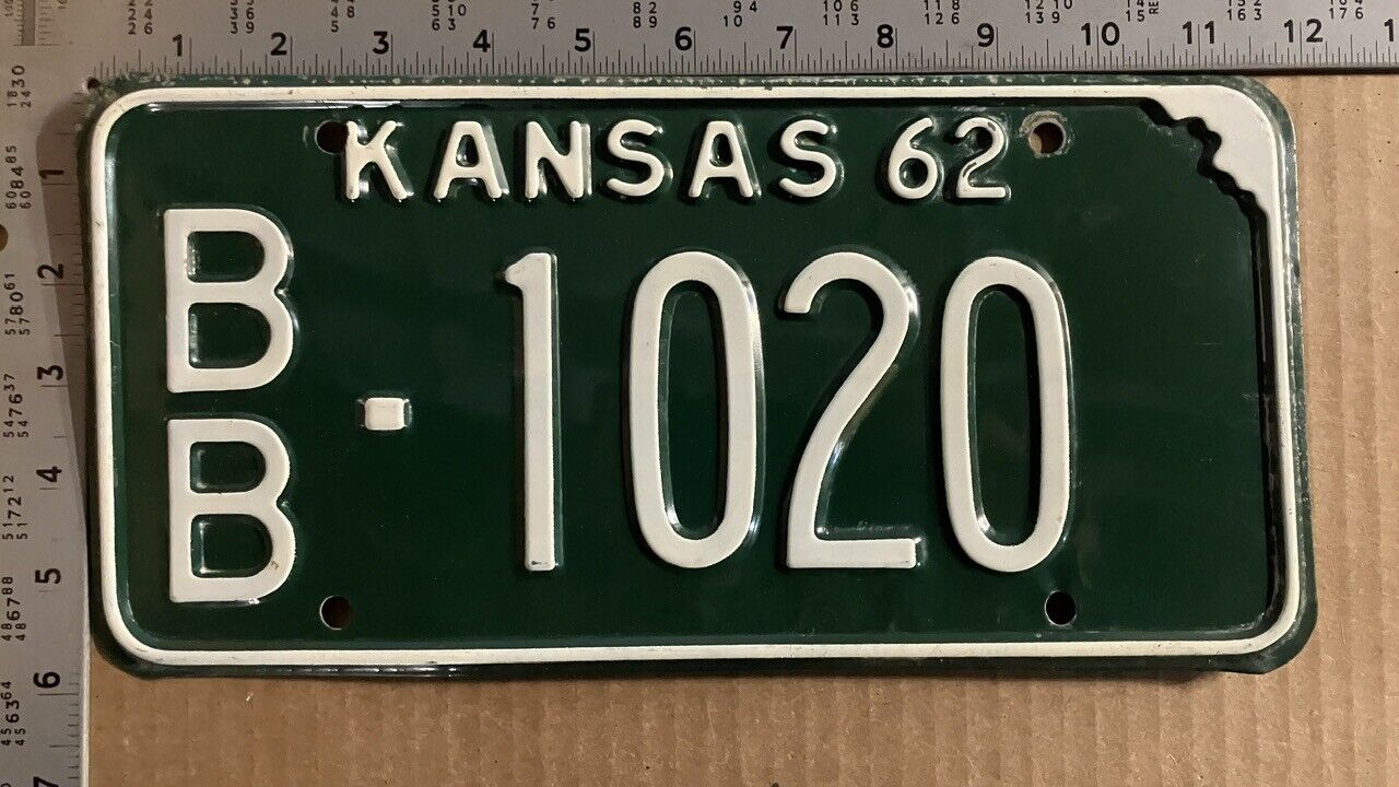1962 Kansas license plate BB-1020 YOM DMV Bourbon high quality original 13653