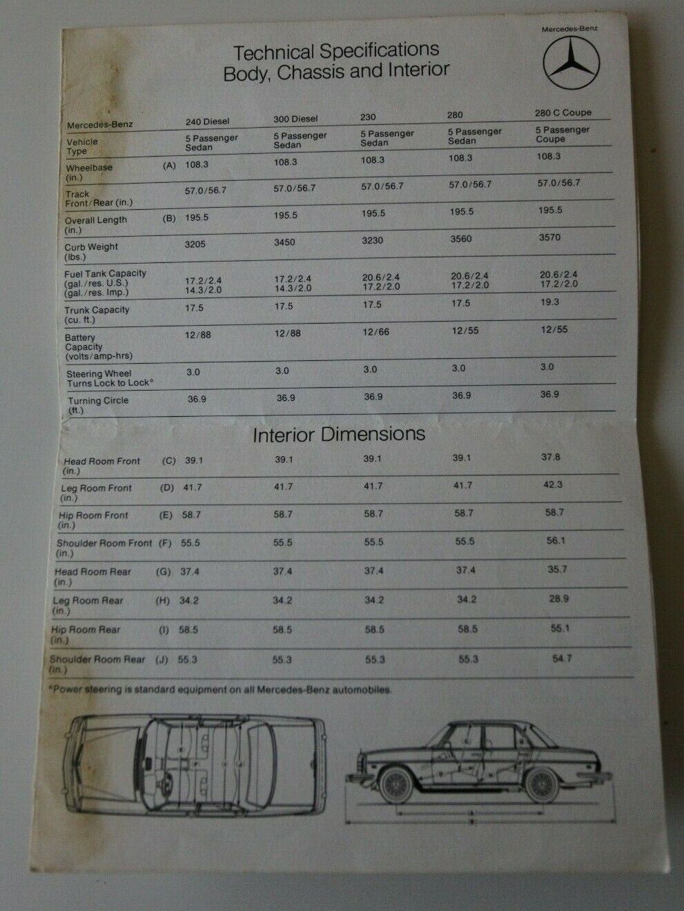 1974 Mercedes-Benz 240 300 230 technical spec brochure catalog - English - USA