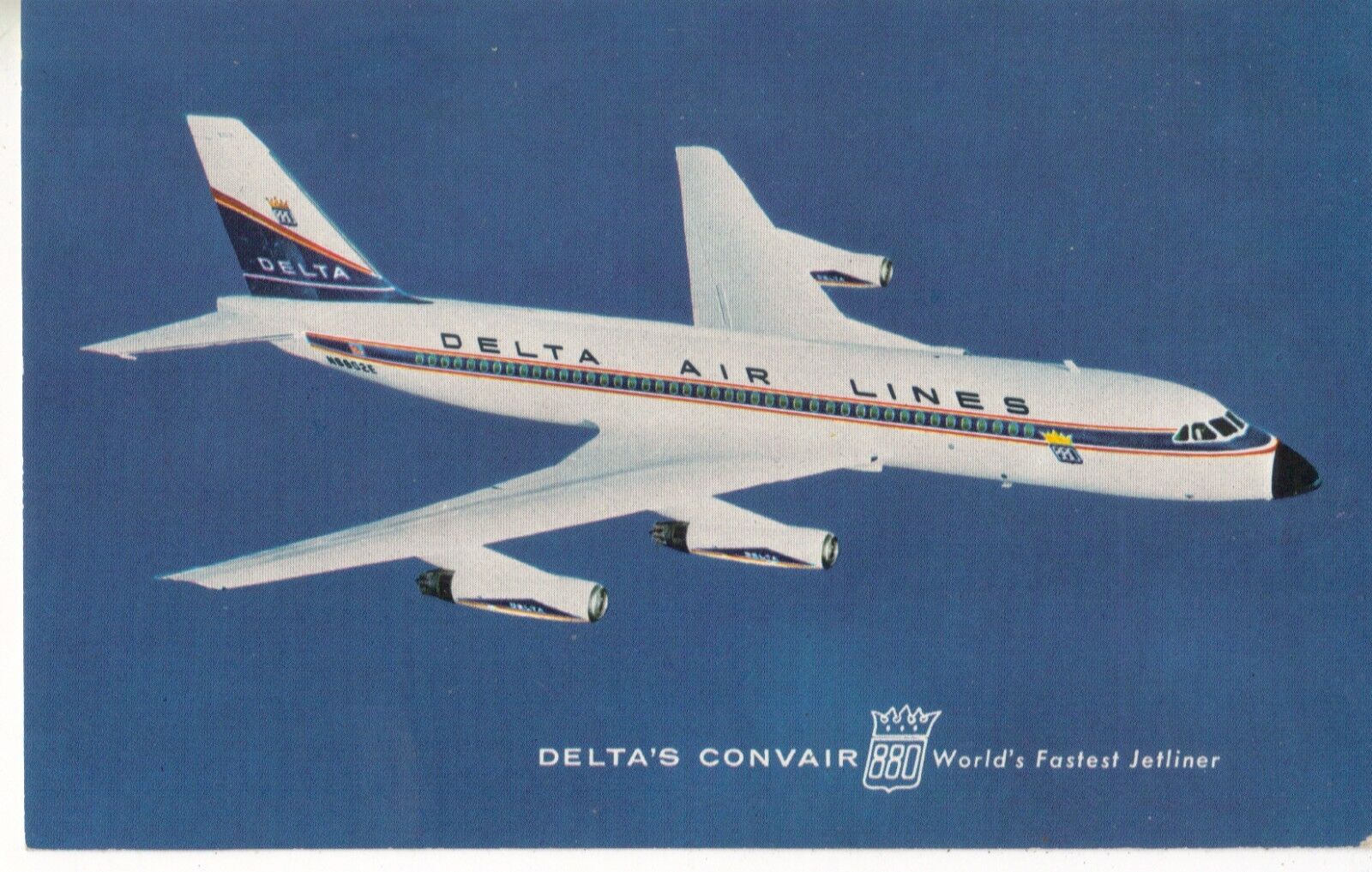 DELTA AIR LINES issued  POST CARD CONVAIR 880 Jetliner N8802E 1960\'s Livery