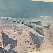 CONTINENTAL AIRLINES orig. 1964  print 16” x 19 1/2” -artistic SST Golden jet picture