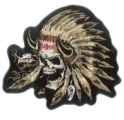 DELUXE 5 INCH EMBROIDERIED  SKULL HEAD W FEATHER BONNET new #3410 back