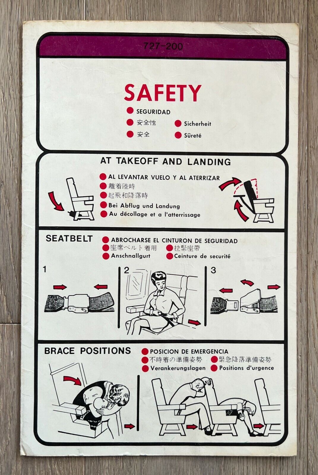 CONTINENTAL AIRLINES 727-200 SAFETY CARD 7/1/81