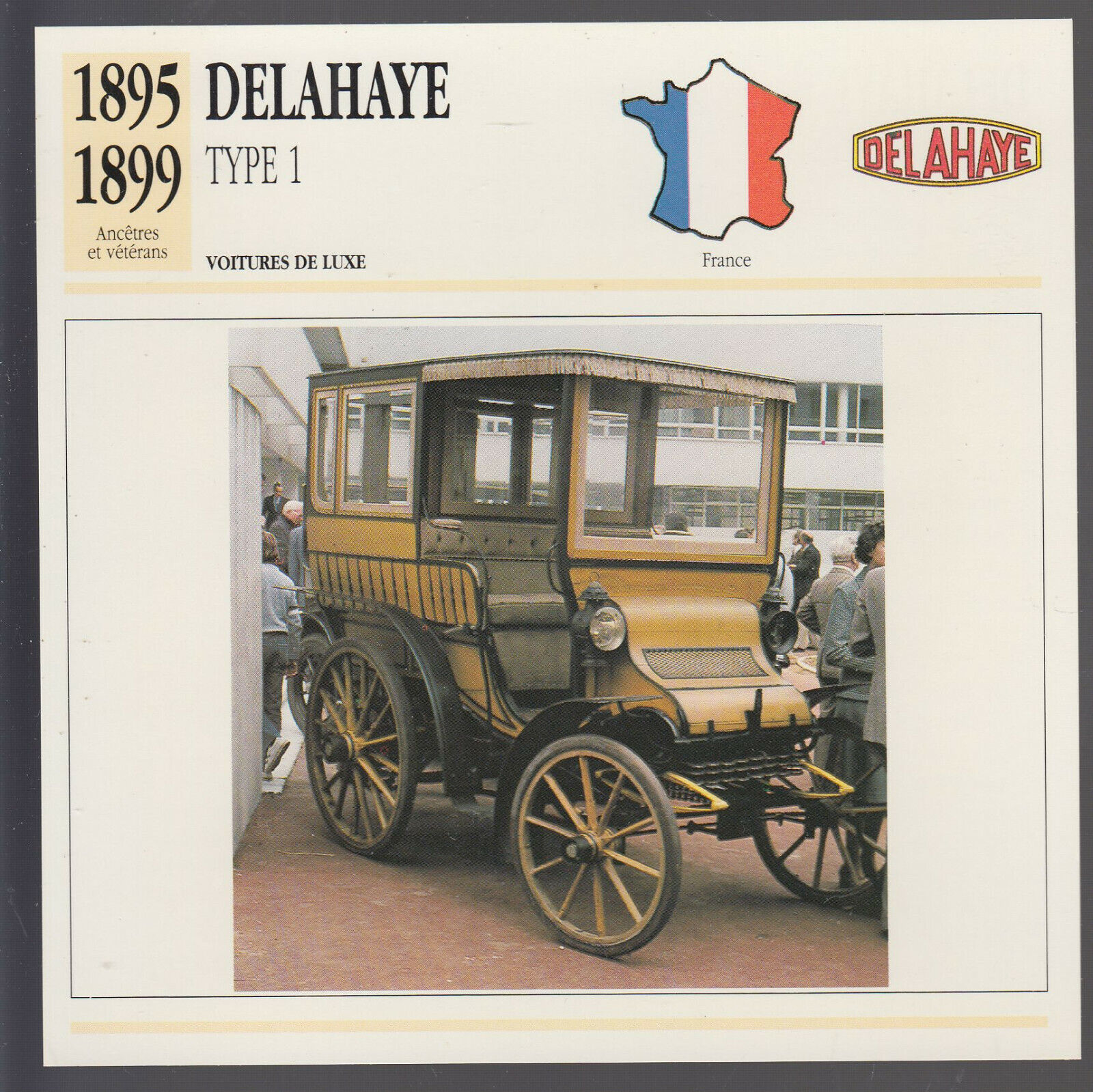 1895-1899 DELAHAYE TYPE 1 France Car Photo Spec Sheet French Card