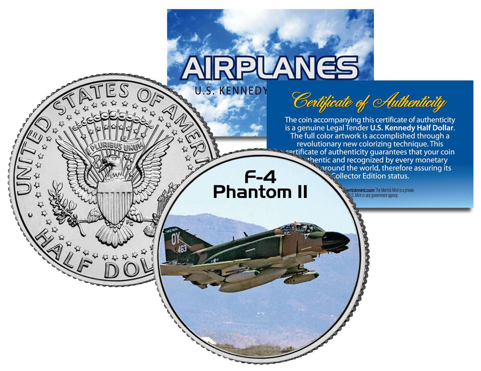 F-4 PHANTOM II * Airplane Series * Kennedy Half Dollar Colorized US Coin