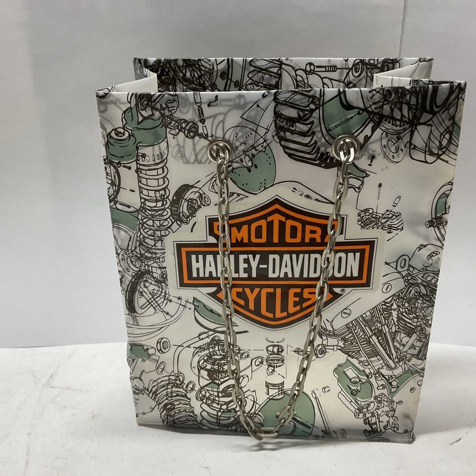 Hallmark Harley Davidson Motor Cycle 7 By 5” Gift Bag with Metal Chain Handle.