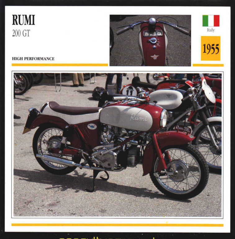 1955 Moto Rumi 200cc GT (196cc) Italy Bike Motorcycle Photo Spec Sheet Info Card
