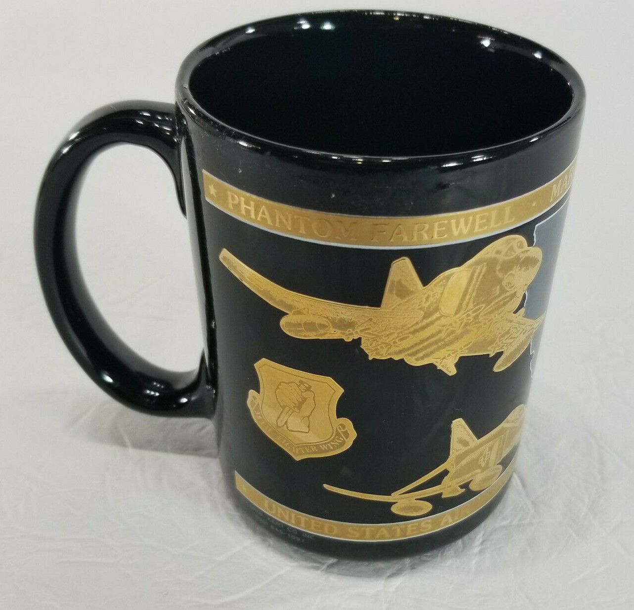 Vintage George AFB F4 Phantom Farewell Black 22K Gold Coffee Cup March 27, 1992