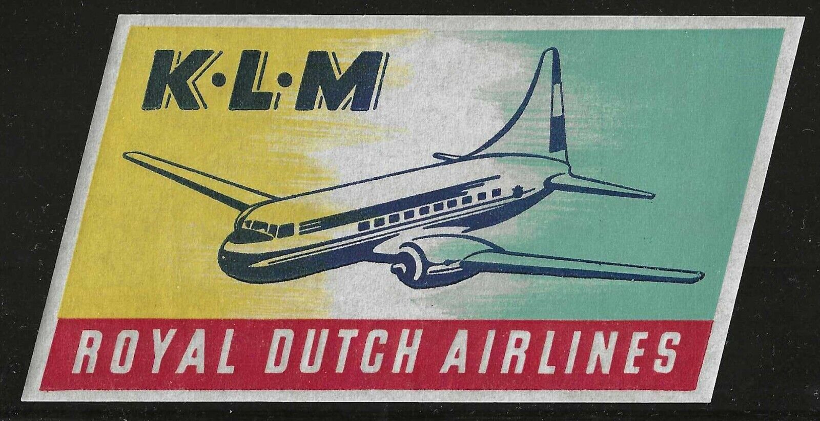 K.L.M., Royal Dutch Air Lines, Early Baggage Label, A.F.A. #NE-220, Full Gum, NH
