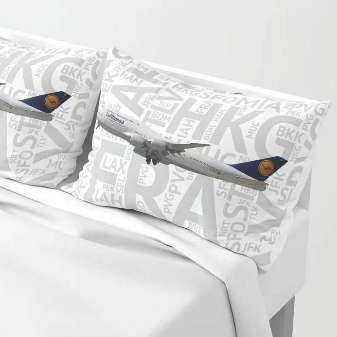 Lufthansa Boeing 747-8 with Airport Codes - Standard Set of Pillow Shams