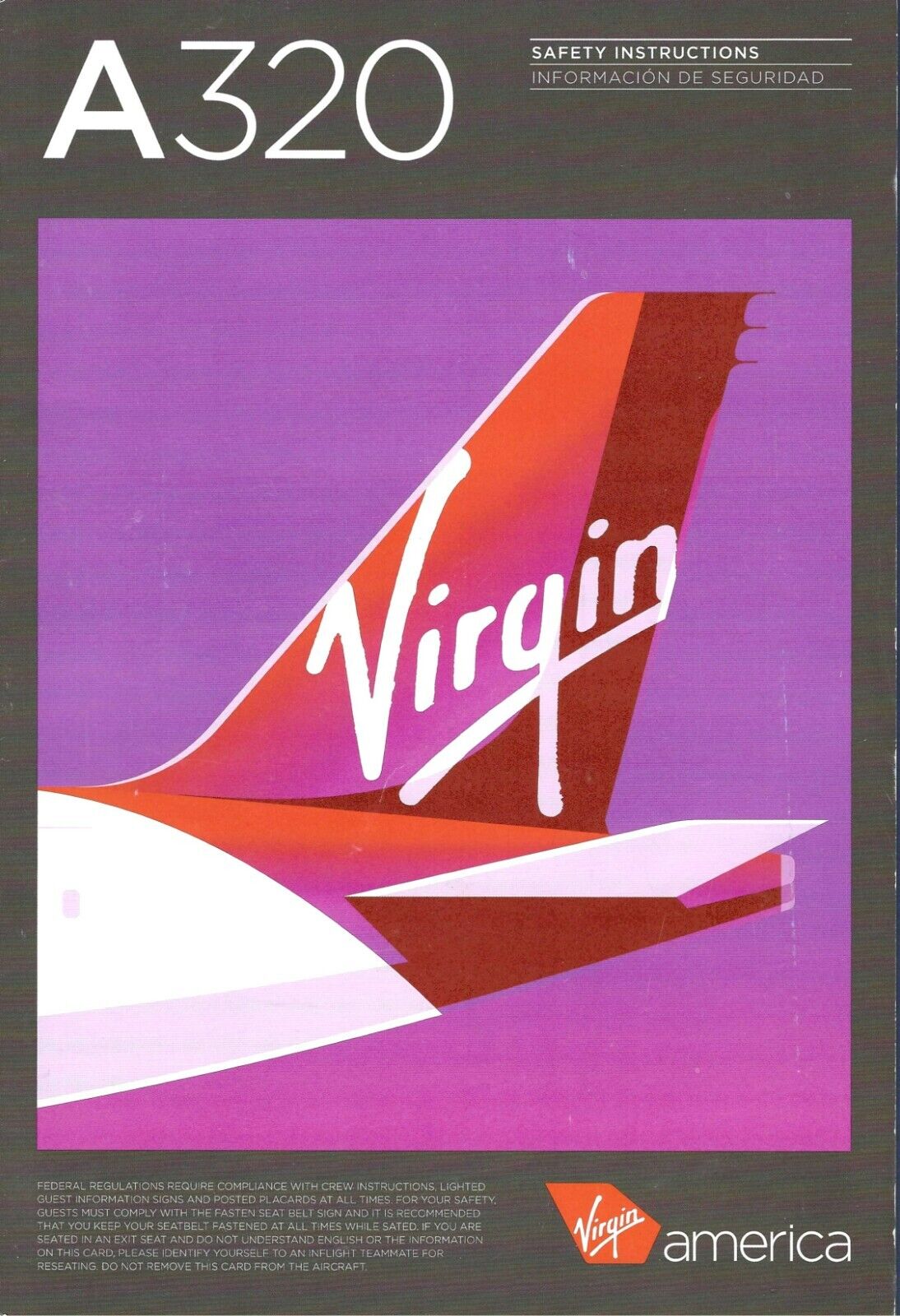 Virgin American Airlines Airbus A320 Airliner Safety Card