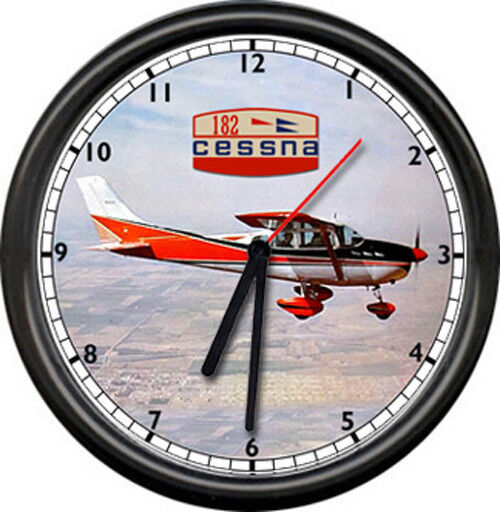 Cessna 182 Red Aircraft Pilot Airplane Flying Personal Aircraft Sign Wall Clock