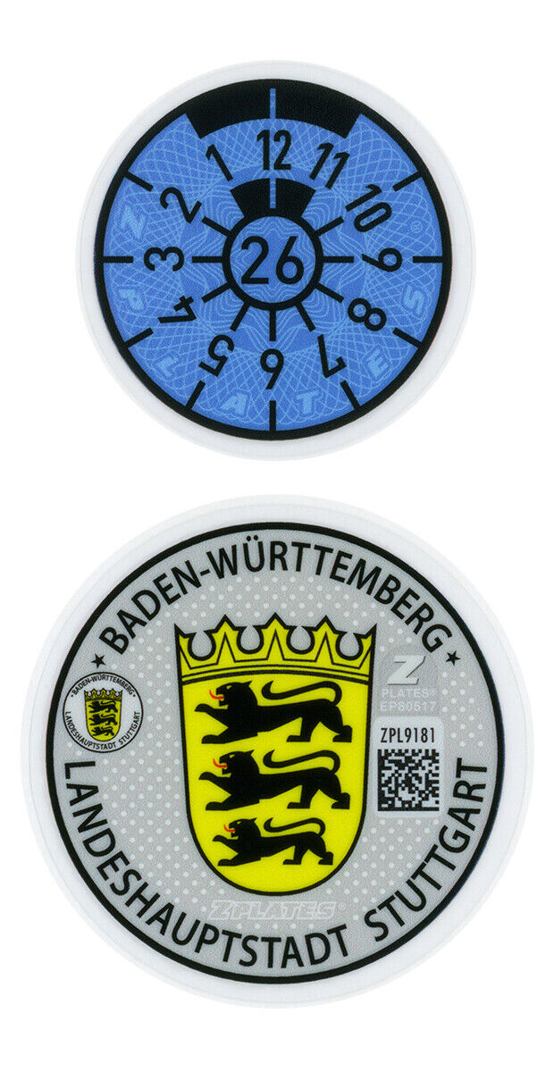 German License Plate Registration Seal Stuttgart Mercedes-Benz, Porsche 2026 Set