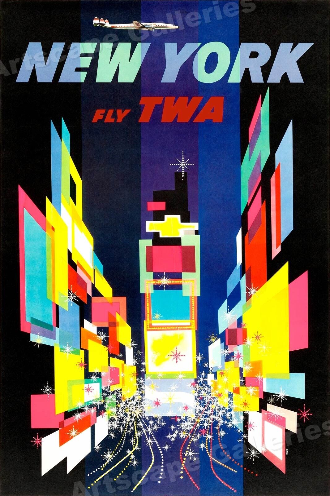1960s New York Times Square TWA Vintage Style Travel Poster - 20x30
