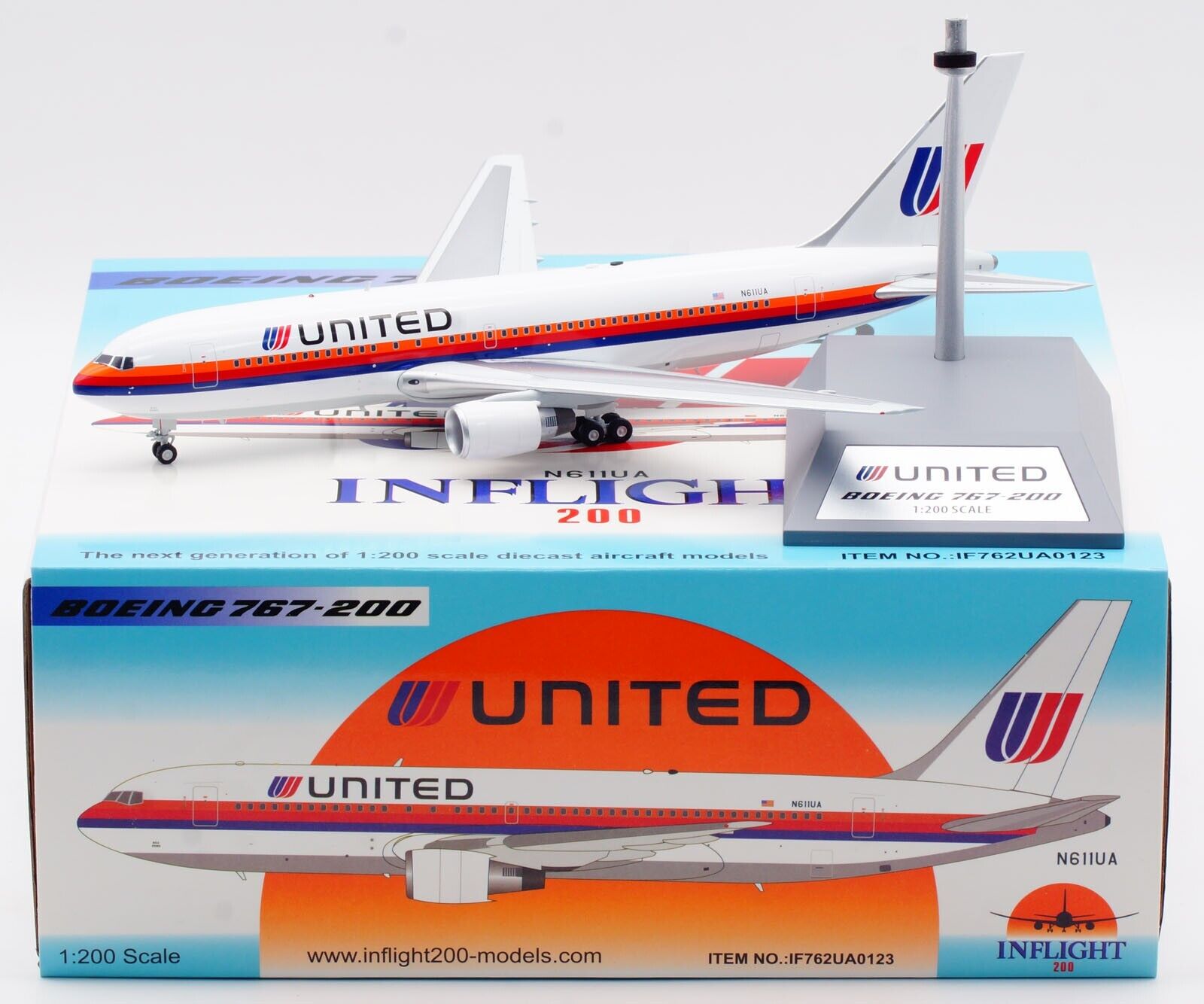 INFLIGHT 1:200 United Airlines Boeing B767-200 Diecast Aircraft Jet Model N611UA